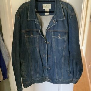 L.L Bean Vintage Motorcycle Jacket Men's XL TALL Blue Denim Button Closure L/S ^